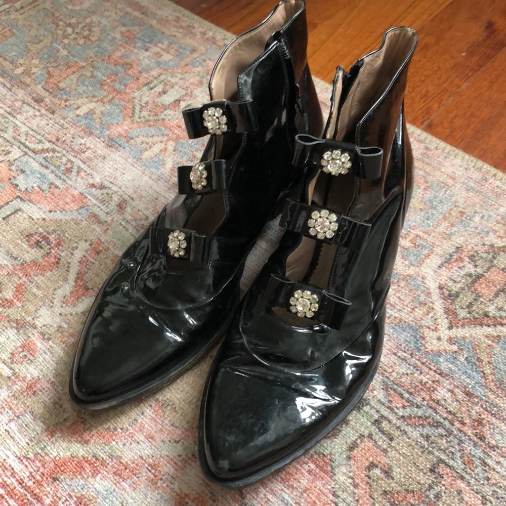 Chloe rhinestone patent leather ankle booties